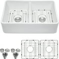 thumbnail image 2 of Cfowner Double Kitchen Sink, 32" Undermount Bowl Sink with Bottom Grid and Basket Strainer, White, 2 of 5