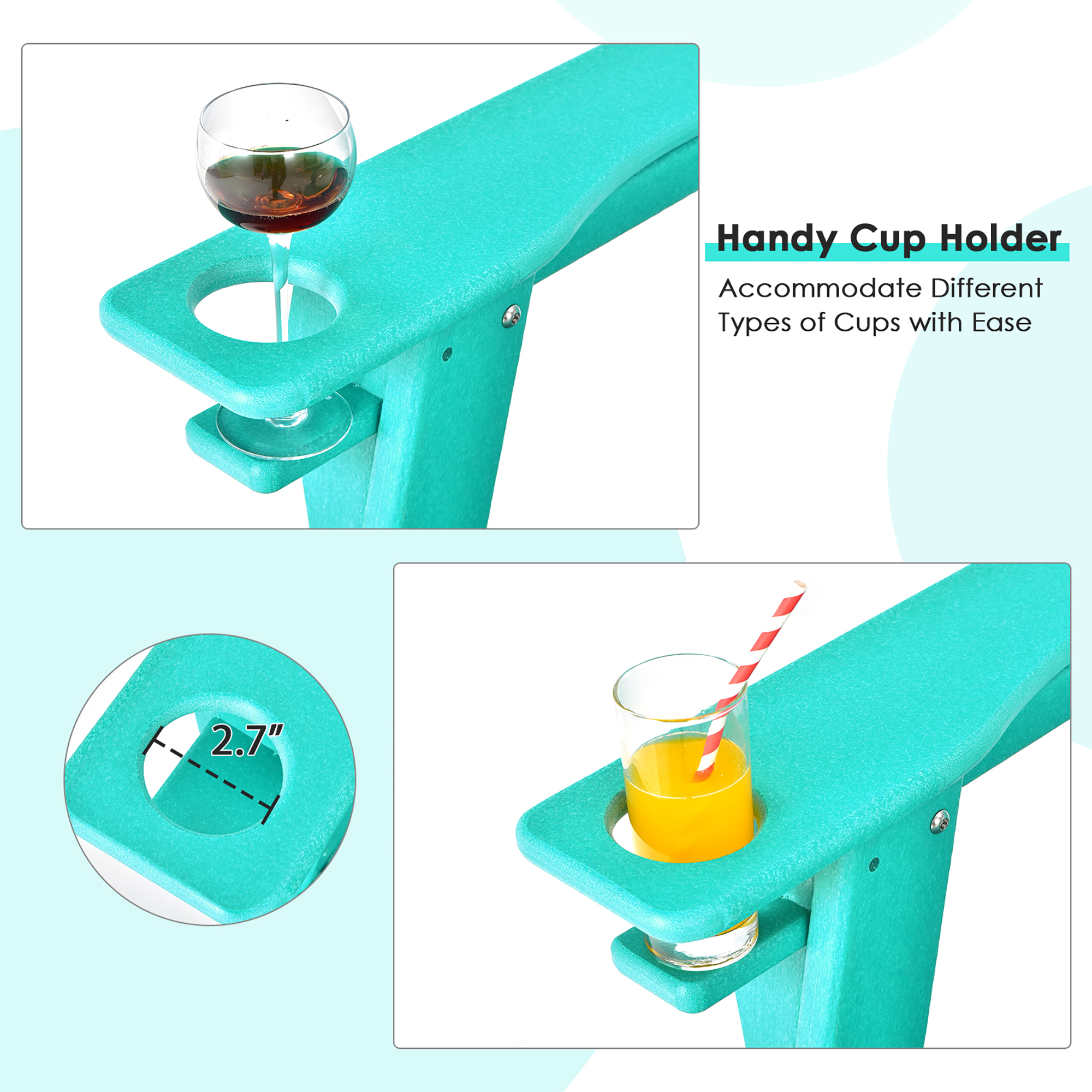 Costway 2PCS Patio Adirondack Chair Weather Resistant Garden Deck W/Cup Holder Turquoise