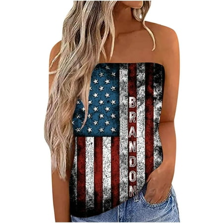 

Strapless Tops for Women Summer American Flag July 4 Sleeveless Shirts Sexy Tube Top Off Shoulder Dressy Bustier Tunic