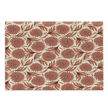 Coral Cutting Board, Nostalgic Pattern with Gerbera Remembering the Freshness of Summer, Decorative Tempered Glass Cutting and Serving Board, Large Size, Dark Coral Vermilion, by Ambesonne