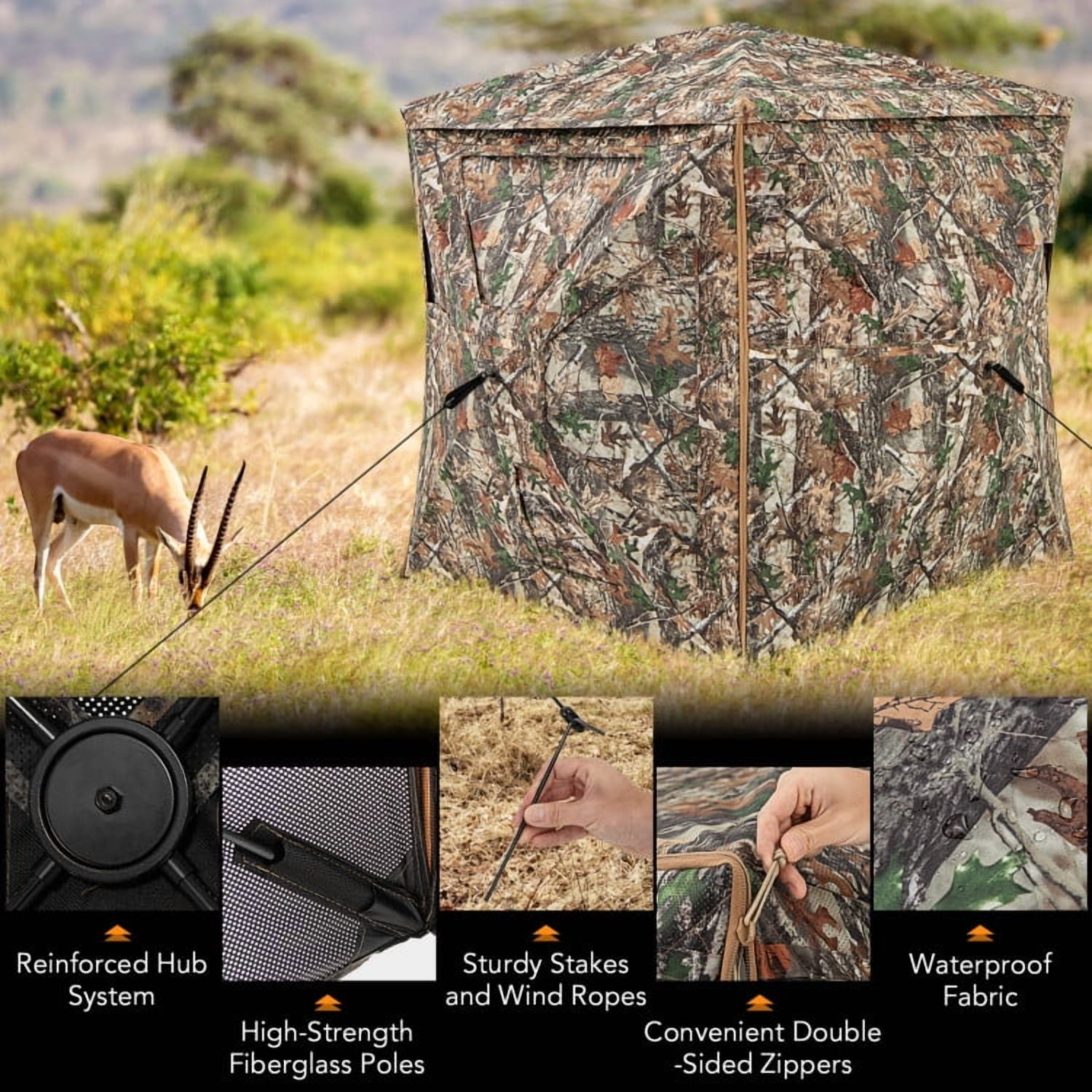 Topcobe 5-IN-1 Detachable Hunting Blind for 2-3 People with Skylight, Waterproof Camping Tents Easy Setup