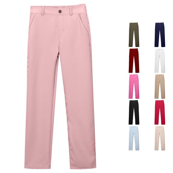 RMGVDSD Girls School Uniform Pants Kids Straight Fit Stretch Twill Chino Pant Comfortable Back to School Slacks Casual Trousers with Pockets 15-16 Years