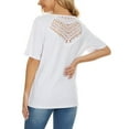 thumbnail image 6 of safuny Women's Trendy Loose Comfy Tops Solid Tops Short Sleeve Tees Round Neck Shirts Lace Patchwork Vintage Clothing Fashion Summer White S, 6 of 7