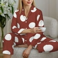 thumbnail image 6 of Salouo Maroon And White Polka Dot Pattern Women's Pajamas Set Long Sleeve Button Down Sleepwear Soft Pj Lounge Sets for women 2 Piece Pjs Set with Long Pants-XX-Large, 6 of 7