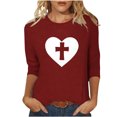 thumbnail image 3 of TaTaai Spring Top for Women Easter Cross Print 3/4 Sleeve Round Neck Casual Loose Fit T Shirt Fashion Blouse Soft Lightweight for Summer Daily Outing Gift, 3 of 6