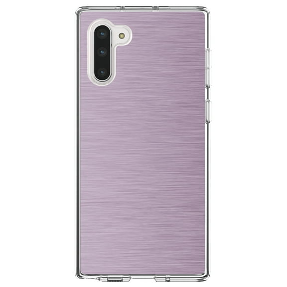 DistinctInk Clear Shockproof Hybrid Case for Samsung Galaxy Note 10 (6.3" Screen) - TPU Bumper, Acrylic Back, Tempered Glass Screen Protector - Pink Stainless Steel Image - Printed Stainless