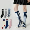 thumbnail image 6 of Godderr 2 Pairs Kids Baby Girls Knee High Socks Girls Cute Cotton Socks Striped Letters Calf Socks Toddler Thigh High Socks 3-12 Years, 6 of 8
