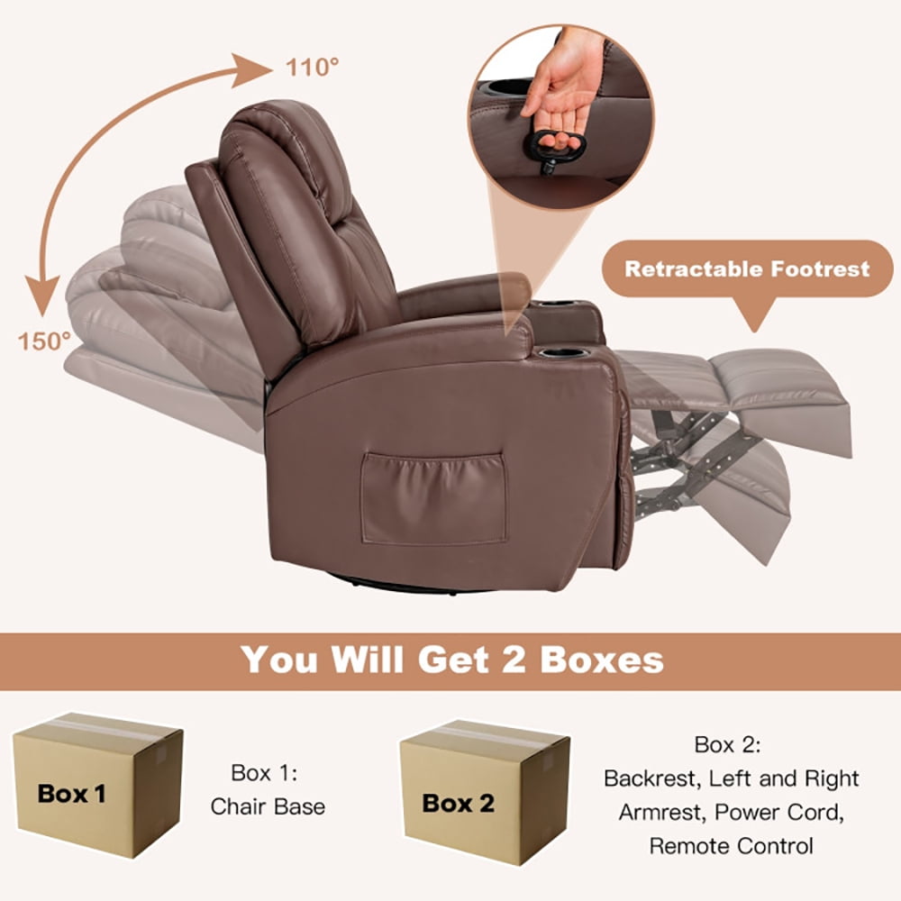 Finihen 360 Degree Swivel Chair, 360-Degree Swivel Massage Recliner Chair with Remote Control, for Living Room, Bedroom, Brown Finihen 360 Degree Swivel Chair, 360-Degree Swivel Massage Recliner Chair with Remote Control, for Living Room, Bedroom, Brown