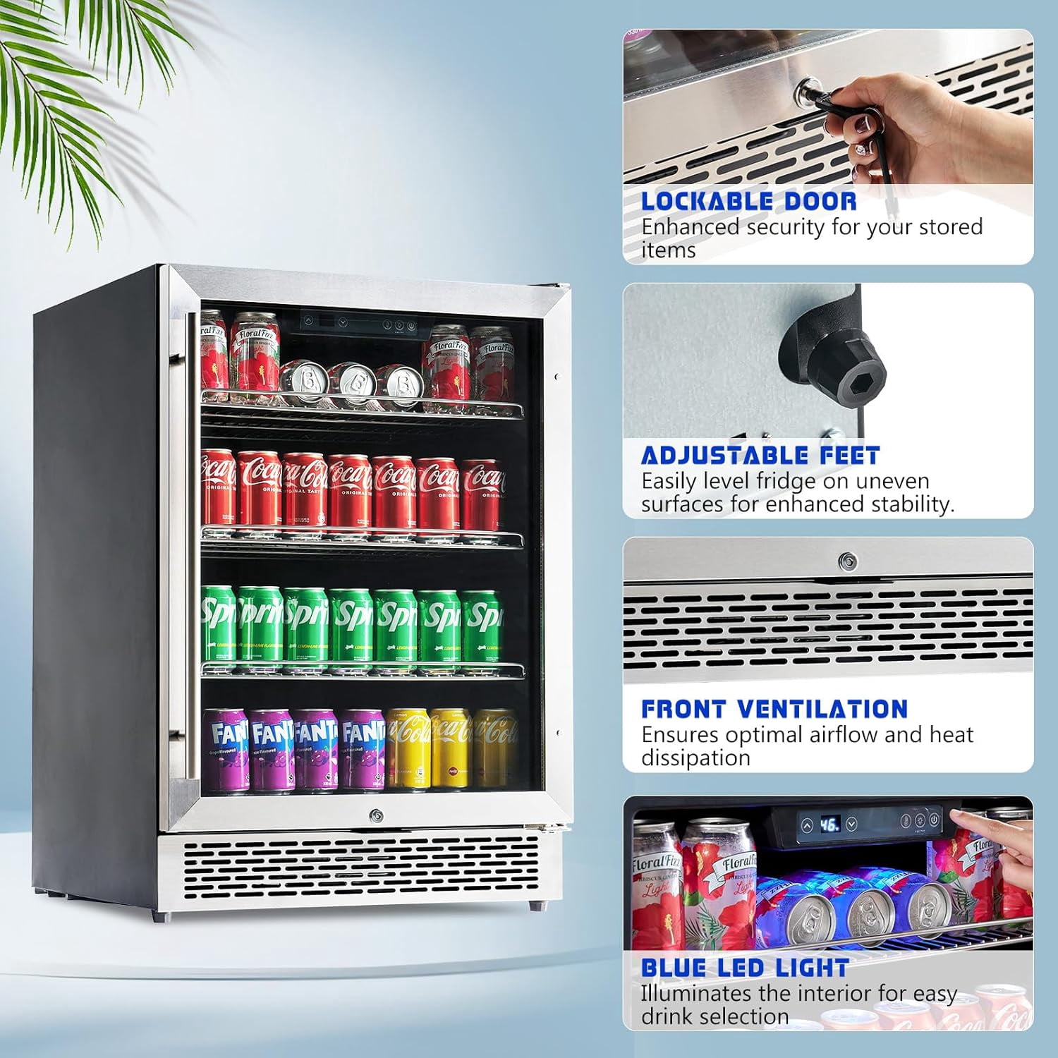 Jocisland Beverage Refrigerator-24 in Fridge with Glass Door, Adjustable Shelves and LED Touch Panel, Under Counter Design for Wine Beer Use, 34-64℉