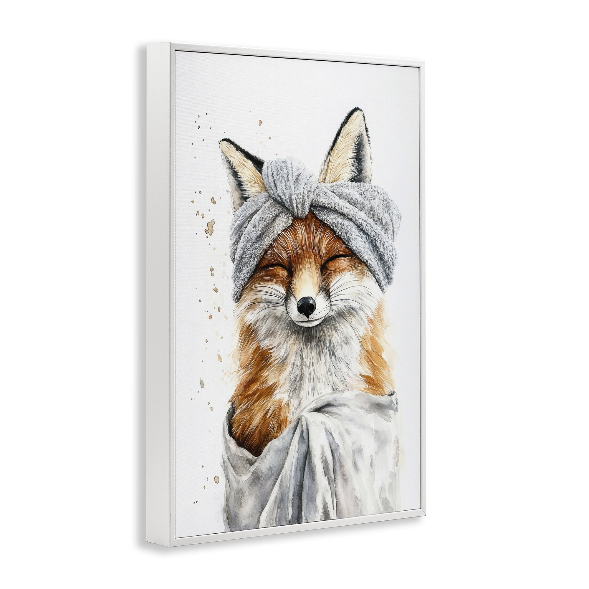 Stupell Industries Bathroom Fox Wrapped in Towel White Framed Giclee Art, design by Tina LeCour