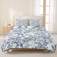 thumbnail image 3 of King Quilt Set 96''x106'', Navy Blue Spring Floral Lightweight Summer Bedspread Coverlet Set with 2 Pillow Shams, Elegant Pastoral Flowers Breathable All Season Quilt Bedding for Bedroom/Guest Room, 3 of 9