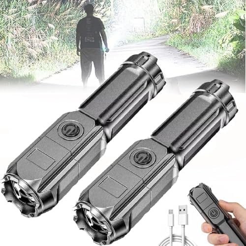 Peachloft Flashlight, Peachloft Powerful Led Flashlight, Adjustable Zoom Mini Flash Light, LED Flashlights High Lumens, Multifunctional Rechargeable Waterproof Flashlight, for Hiking, Camping ((2Pcs)