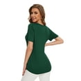 thumbnail image 4 of Uvplove Womens Blouse V Neck Knot Front Short Sleeve Basic Casual T Shirt Dark Green-S, 4 of 8