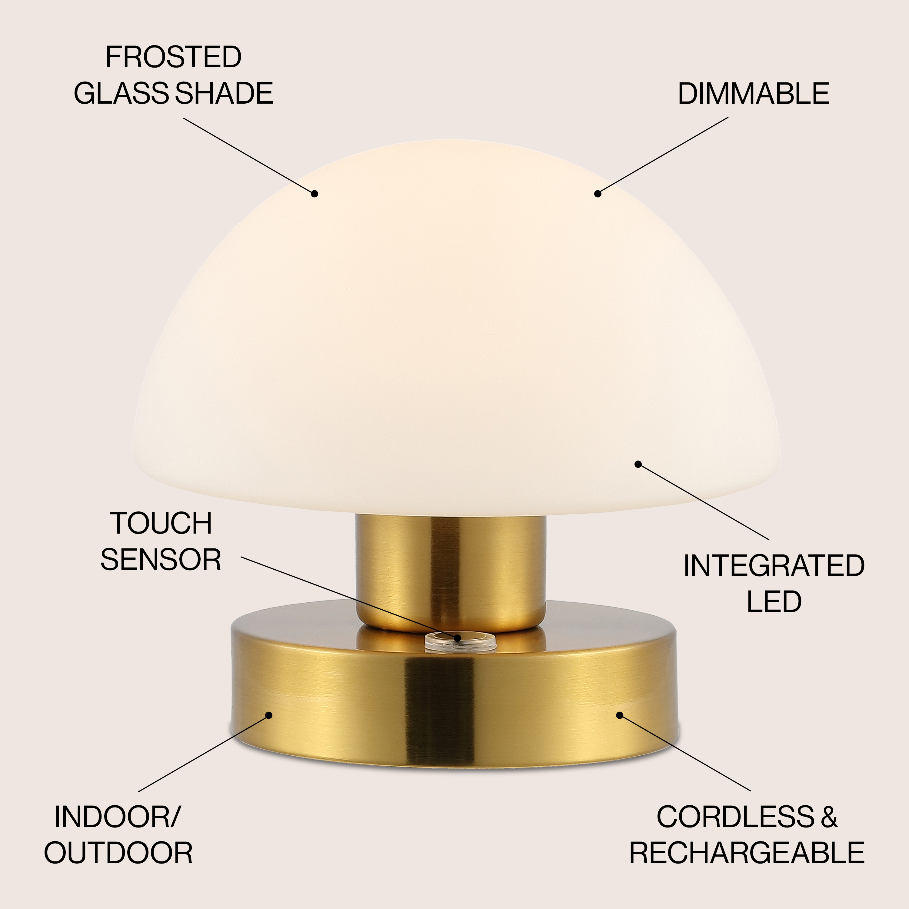 JONATHAN Y Zoe 5.75" Modern Minimalist Iron Rechargeable Integrated Portable LED Table Lamp, Brass Gold/White, JYL7113C