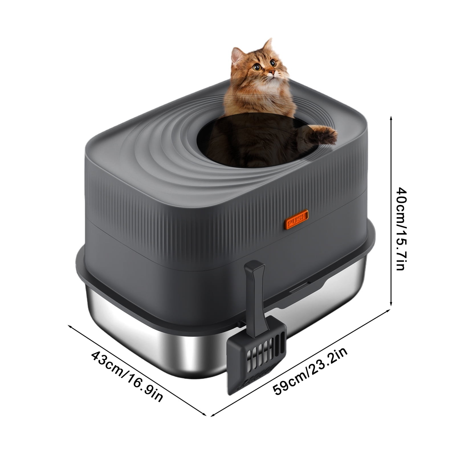 Btidfty Top-entry Stainless Steel Cat Litter Box W/lid&scoop Enclosed Bedpan (Dark Gray)