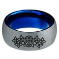 thumbnail image 2 of Tungsten Dia De Los Muertos Day of the Dead Band Ring 8mm Men Women Comfort Fit Blue Dome Brushed Gray Polished, 2 of 4