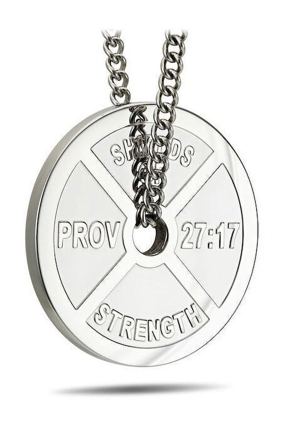 Women's Stainless Weight Plate Necklace-Proverbs 27:17 by Shields of Strength