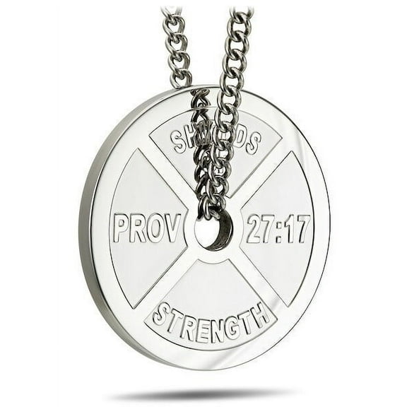 Women's Stainless Weight Plate Necklace-Proverbs 27:17 by Shields of Strength