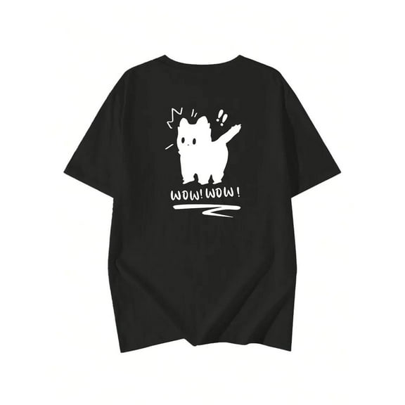 Cotton Tee Top Fun Cat Print Casual Comfortable Summer Breathable Fashion Streetwear Black S-5XL
