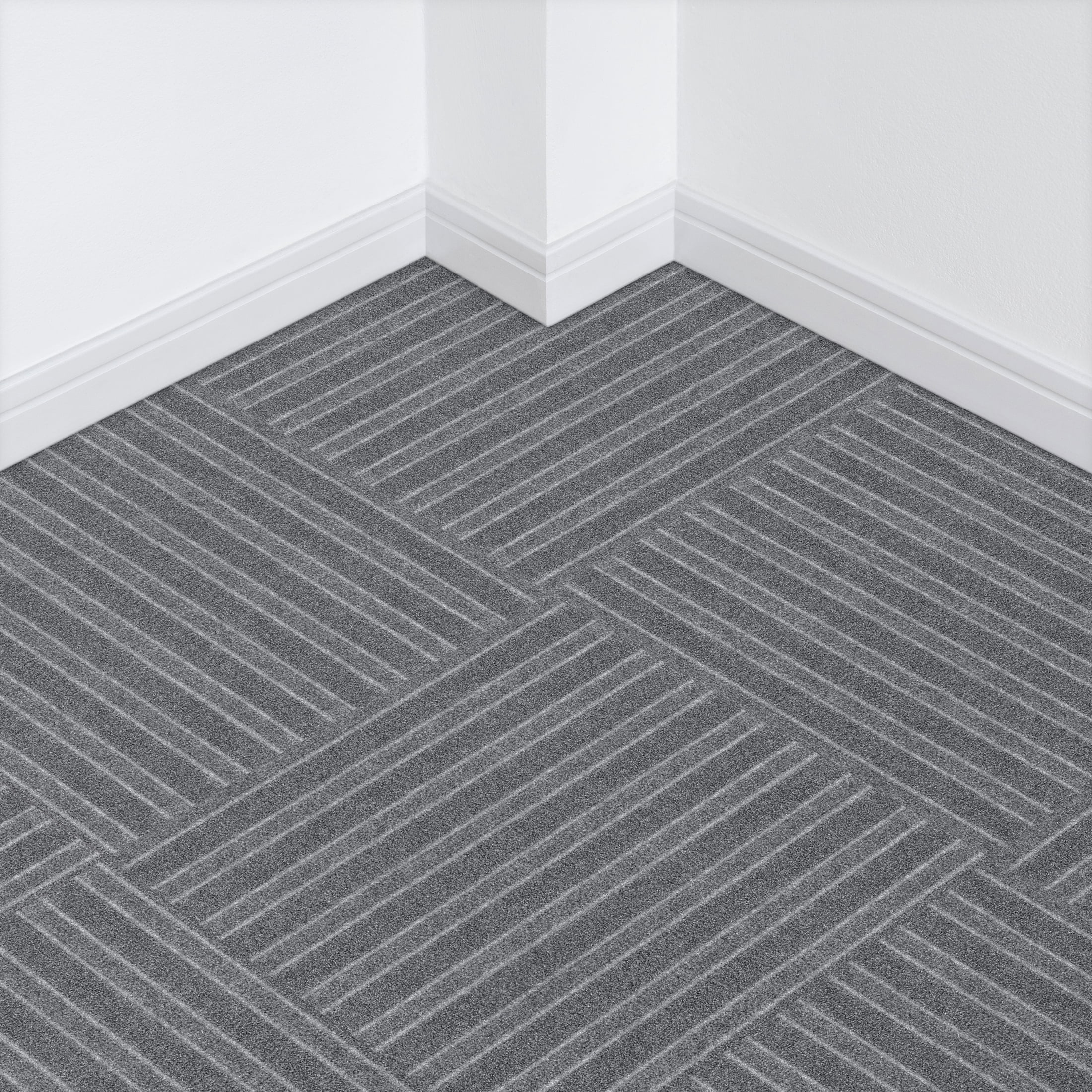 Roma Stripe Rib Gray Residential 24 in. x 24 in. Peel and Stick Carpet Tile Square 60 Sq. ft. 15 Tiles Per Box