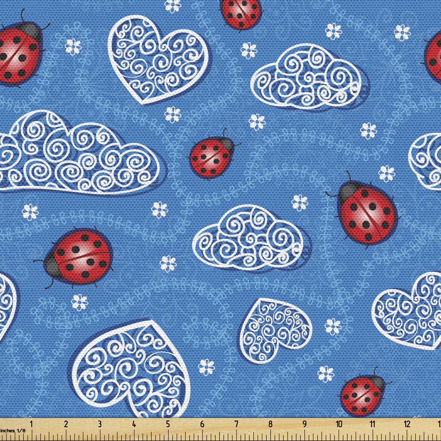 Ladybugs Fabric by the Yard Ladybugs and Ornate Clouds Magic in the Air