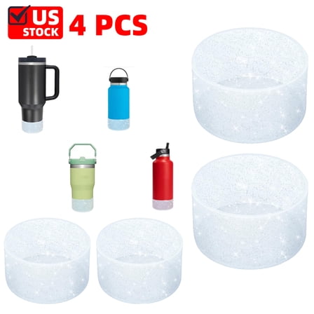 4Pack Glitter Silicone Boot for Stanley 40 oz Tumbler &Stanley H2.0 30oz (Clear)
