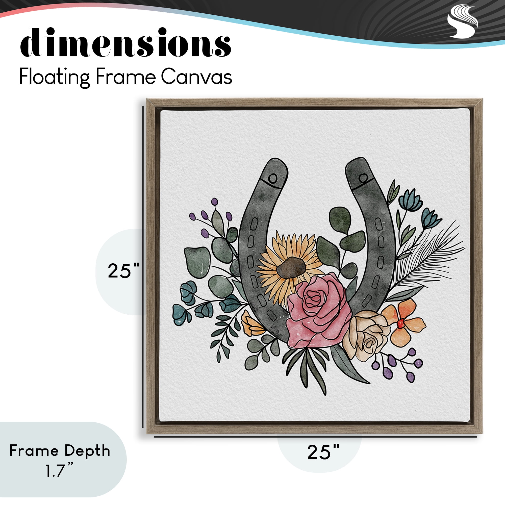 Stupell Industries Boho Floral Horseshoe Brown Framed Floater Canvas Wall Art, design by Alisha Kiara Design