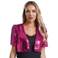 thumbnail image 1 of Runhomal Cardigan Court à Manches Courtes à Paillettes pour Femmes, Ouvert devant, pour Danse, Fête, Rose Vif 4TG, 1 of 5