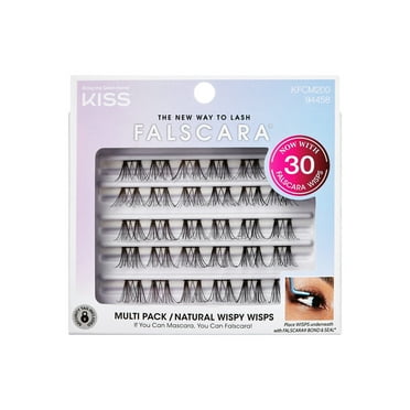 KISS Falscara Multipack, Lash Extension Kit, Natural Wispy Wisps, 10mm-12mm-14mm, Black, 30 Lash Clusters