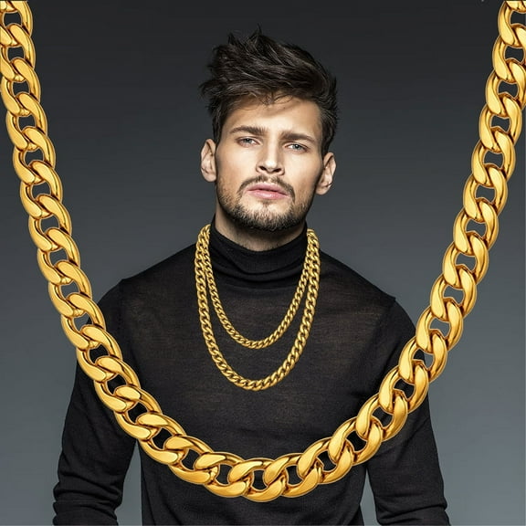 Hiphop Gold Chain For Men 14K Yellow Gold Curb Cuban Link Chain Necklaces Male Hip Hop Chains Rapper Jewelry