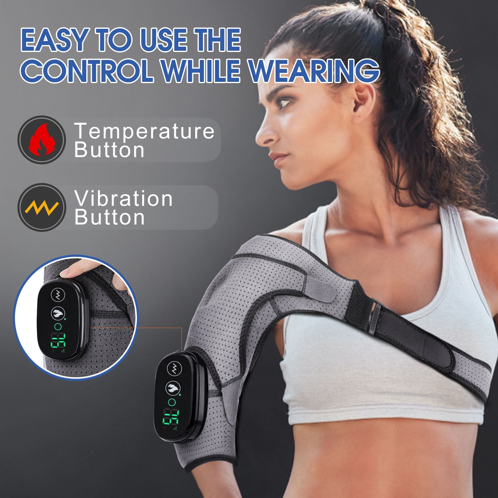 Heated Shoulder Wrap Brace with Vibration Cordless Shoulder Heating Pad 3 Heat Levels Heating Pad for Shoulder Pain for Men Women 5000mAh Battery LED Display