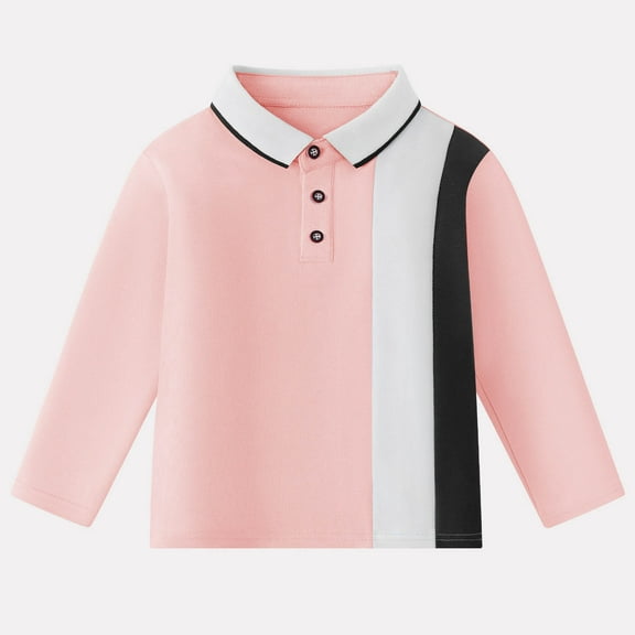 ShomPort Boys Girls Long Shirts Striped Color Block Sleeve Quarter Button Thin Blouses Basic Lapel Tops for Toddler