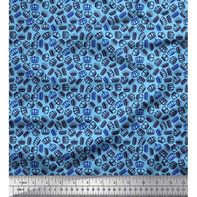 Soimoi Polyester Crepe Fabric Crown Victorian Style Printed Fabric 1 Yard 42 Inch Wide