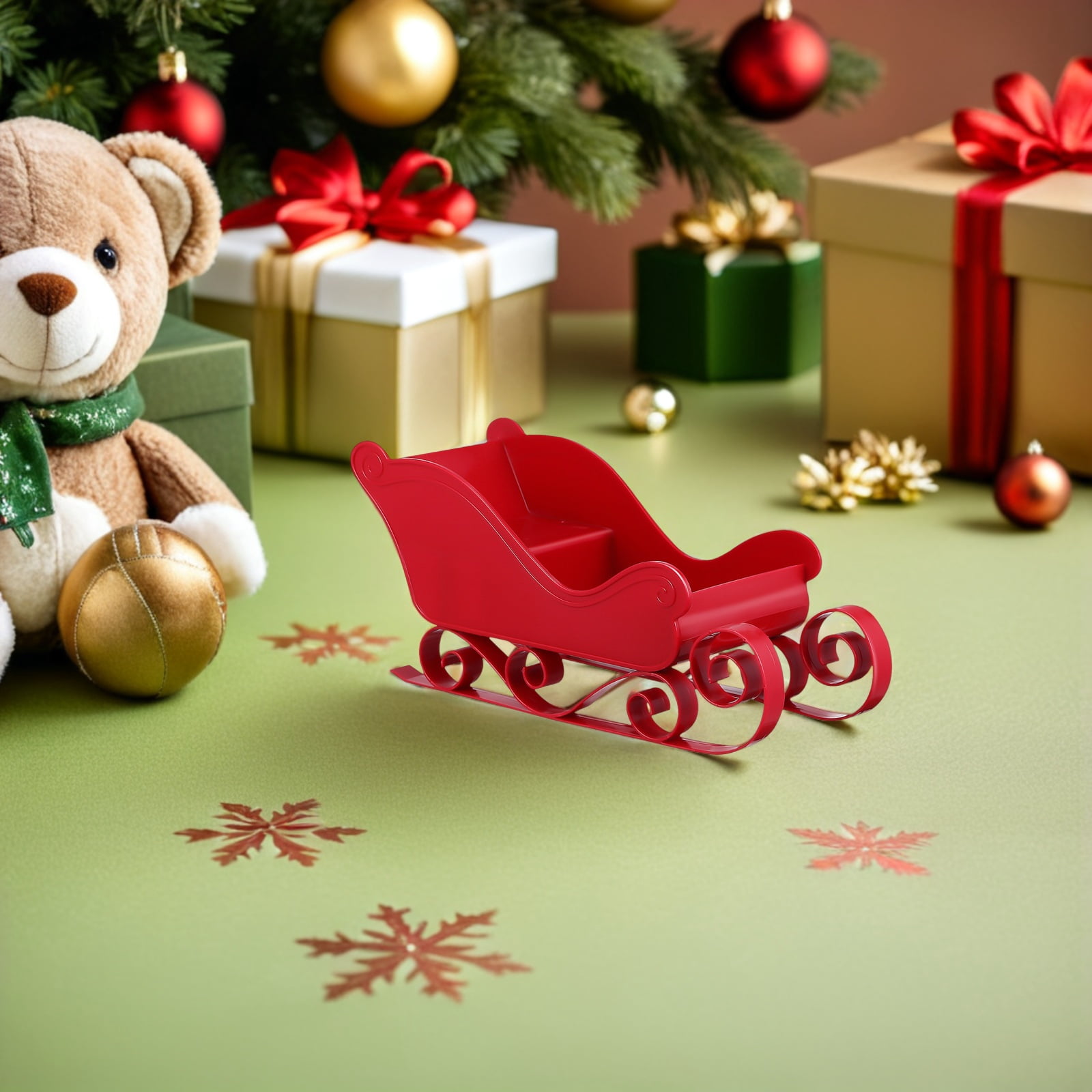 OUNONA 4-Piece Red Holiday Sleigh Decorations for Christmas Party Table Centerpiece and Festive Stocking Stuffers