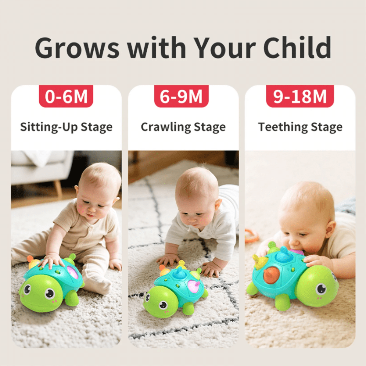 Musical Turtle Baby Toys 6 to 12 Months, Infant Light up Music Toys Tummy Time Development, Crawling Toy for 7 8 9 10+ Month Old, Easter Christmas for Babies Boy Girl