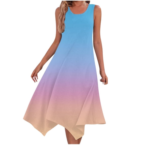 Antinious Ladies Sleeveless Crewneck Solid Summer A-Line Long Flowy Lightweight Casual Dresses