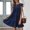 Navy, variant on IDALL Summer Dresses,Casual Dresses Women'S Solid Color Round Neck Short Sleeve Casual Cake Dress Pleated Swing Skirt Flowy Dresses,Petite Dresses,Fit And Flare Dress Navy Dress S