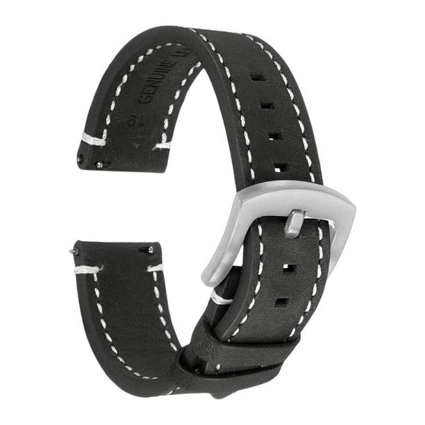 Correas de reloj de cuero Uxcell, correa de reloj de liberación rápida de 19 mm de ancho, banda de muñeca de reemplazo de cuero de vaca con hebilla plateada para hombres y mujeres, negra