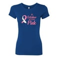 thumbnail image 2 of In October We Wear Pink Awareness Womens Slim Fit Junior Tee, Royal, X-Large, 2 of 3