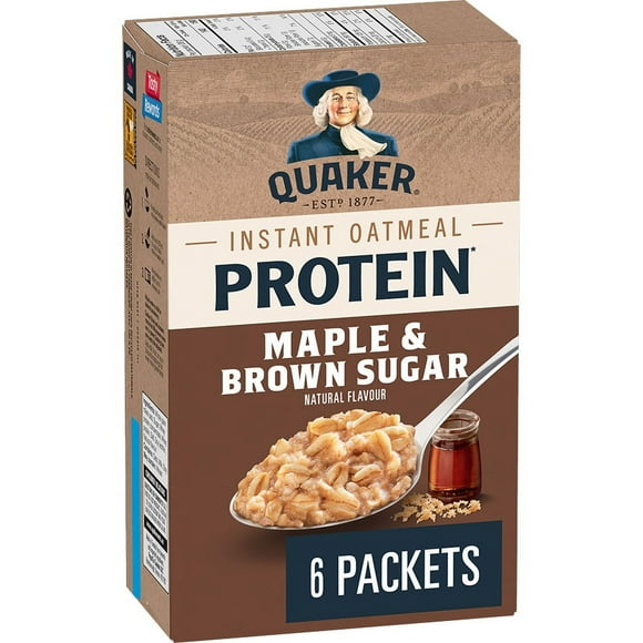 Quaker High Protein Maple & Brown Sugar flavour Instant Oatmeal, 228g