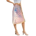 thumbnail image 4 of QAFOPEH Women's Glitter Sequins Tassel High Waist Party Midi Wrap Skirts, 4 of 9