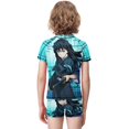 thumbnail image 3 of Demon Slayer Muichiro Tokito Boys 2-Piece Swimsuit Set, Short Sleeve Rash Guard & Swim Trunks, 3 of 7