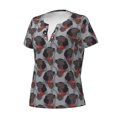 thumbnail image 3 of Wukai Cute Puppy Black Casual V-Neck Graphic Tees for Women: Lightweight and Breathable Summer Tops with Stylish Design-XX-Large, 3 of 8