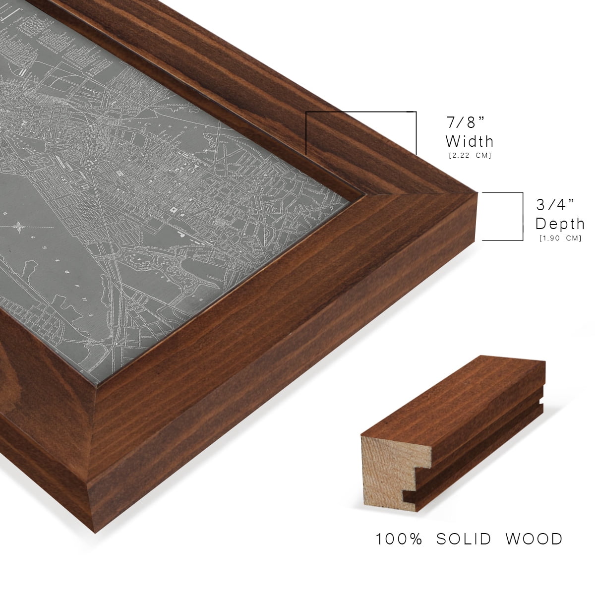 City Map of Boston -Framed Print w/glass-Chestnut