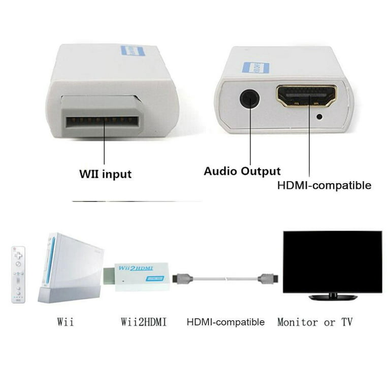 Wii to HDMI Converter , PORTHOLIC 1080P Wii2 HDMI Adapter with Cable for  Nintendo Wii, Wii U, HDTV, Monitor 
