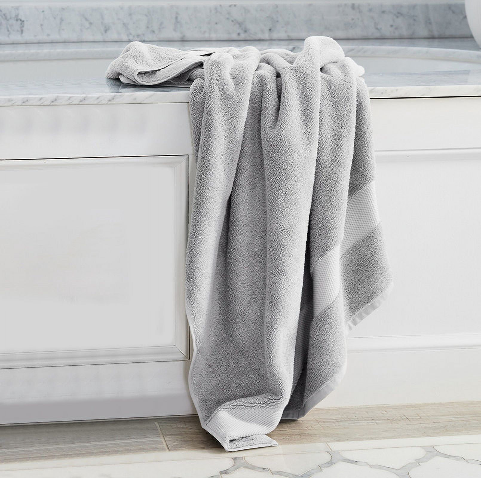Delara Organic Cotton Bath Sheet 36"x70" Pack of 4, 650 GSM Plush Soft Quick-Dry Ultra-Absorbent Towels, GOTS & OEKO-TEX Certified, Light Grey