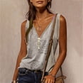 thumbnail image 2 of USSUMA Summer Tops for Women Trendy, Women's Zipper V Neck Tank Top Letter Print Summer Casual Sleeveless Shirts Summer Cute Cami Tops, 2 of 4