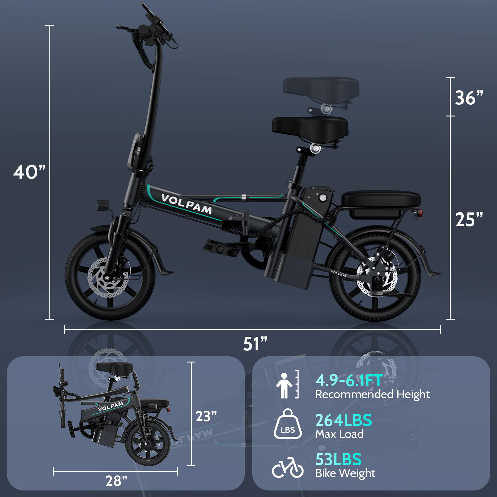 Electric Bike, 14" E-Bikes for Adults, 500W Electric Commuter Bicycle 48V 10.4 Ah Removable Battery, Max Speed 20Mph, Green