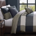 thumbnail image 5 of Bebejan Checkered Navy Tan 5 Piece Comforter Set, Blue, Queen, 100% Cotton Sateen, Reversible, All Season, Cozy Comfort, 5 of 10