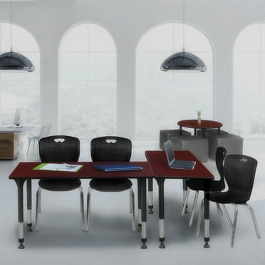 Regency MT4824MHAPBK40BK 48 x 24 in. Kee Height Adjustable Classroom Table, Mahogany & 2 Andy 18 in. Stack Chairs - Black